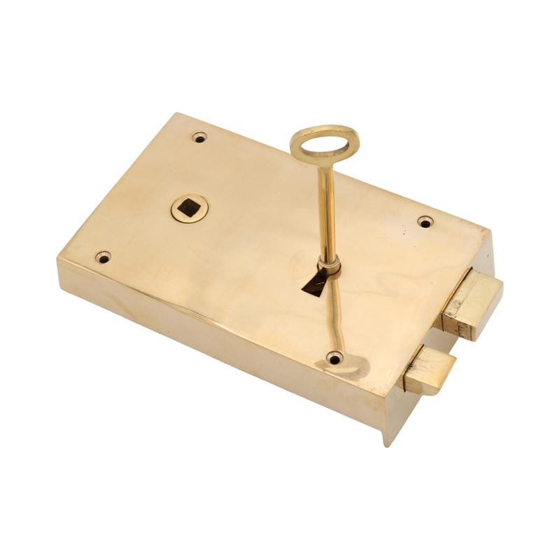 RIGHT Hand Colonial Rim Lock in Solid Brass Antique Replica gallery