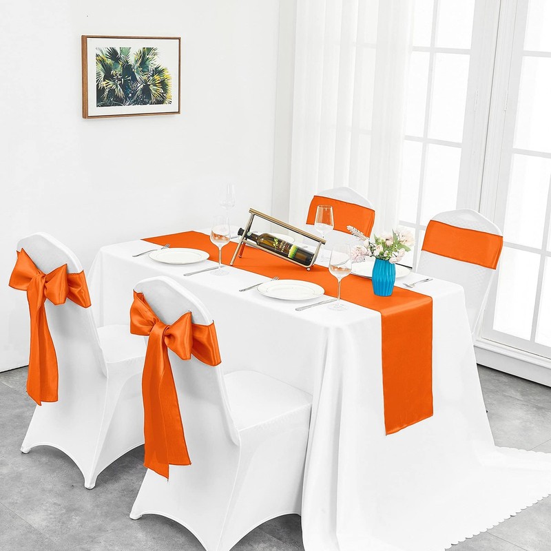 Orange Satin Table Runner 4-Pack 12x108 Inch Long Silk for Wedding Banquet gallery