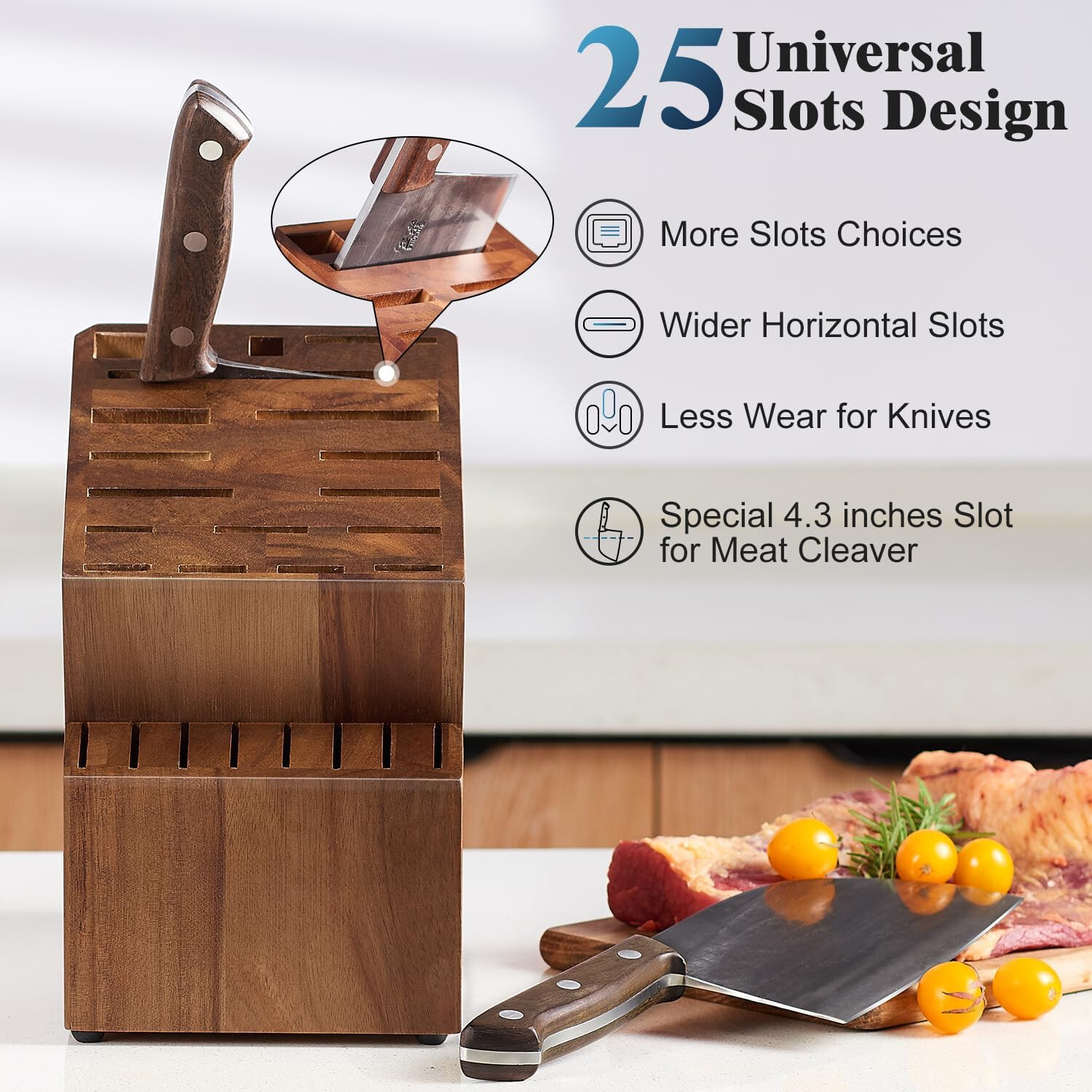 Knife Block without Knives, Large Knife Holder- 25 Slots Acacia Wood gallery