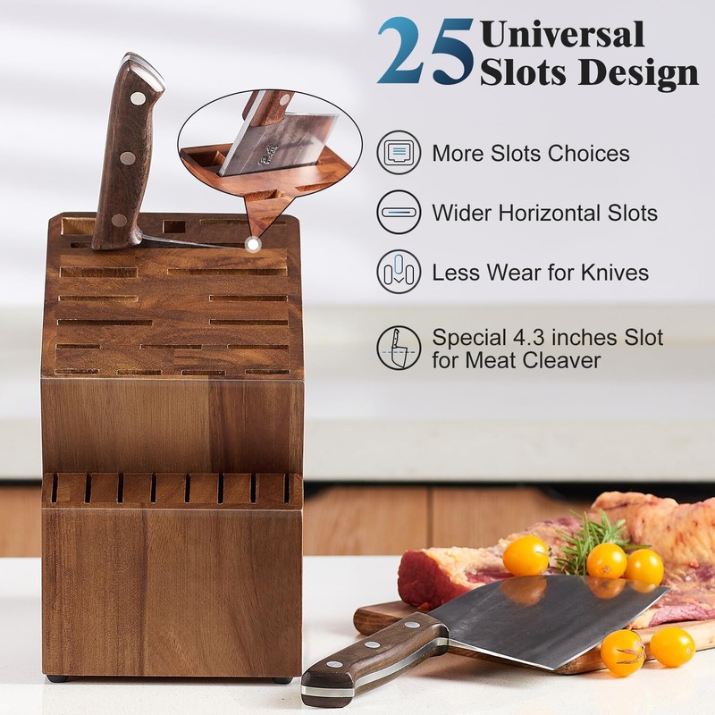 Knife Block without Knives, Large Knife Holder- 25 Slots Acacia Wood gallery