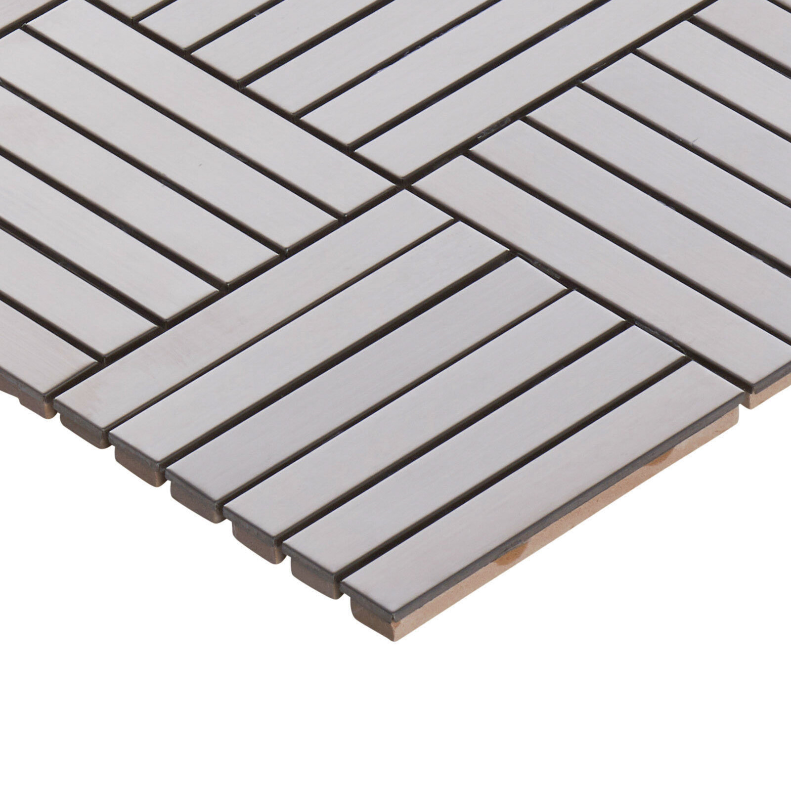 Brushed Nickel Stainless Steel Metallic Parquet Mosaic Tile Kitchen Backsplash gallery