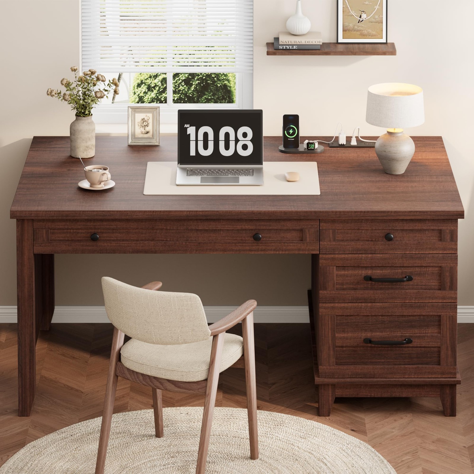 Executive Office Desk Wooden Computer Desk Desk With Drawers & Charging Station gallery