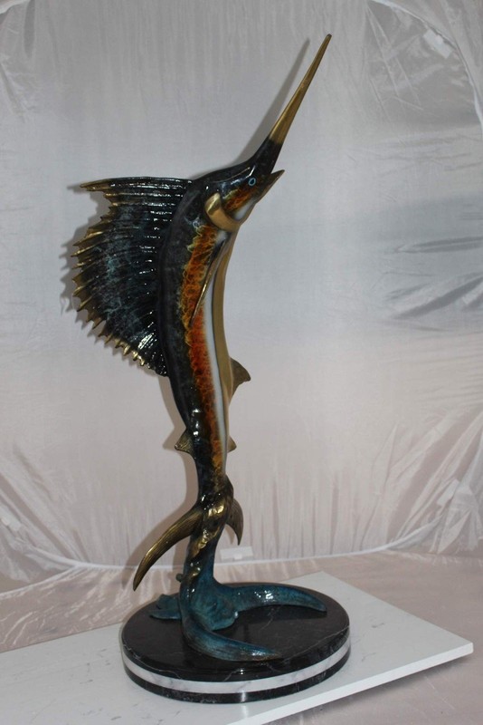 One Sailfish Bronze Statue - Size: 18"L x 18"W x 43"H. gallery
