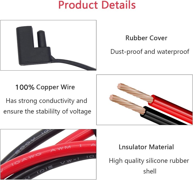 2 FT SAE Extension Cable Copper 10GA Waterproof Quick Connect with Fuse gallery