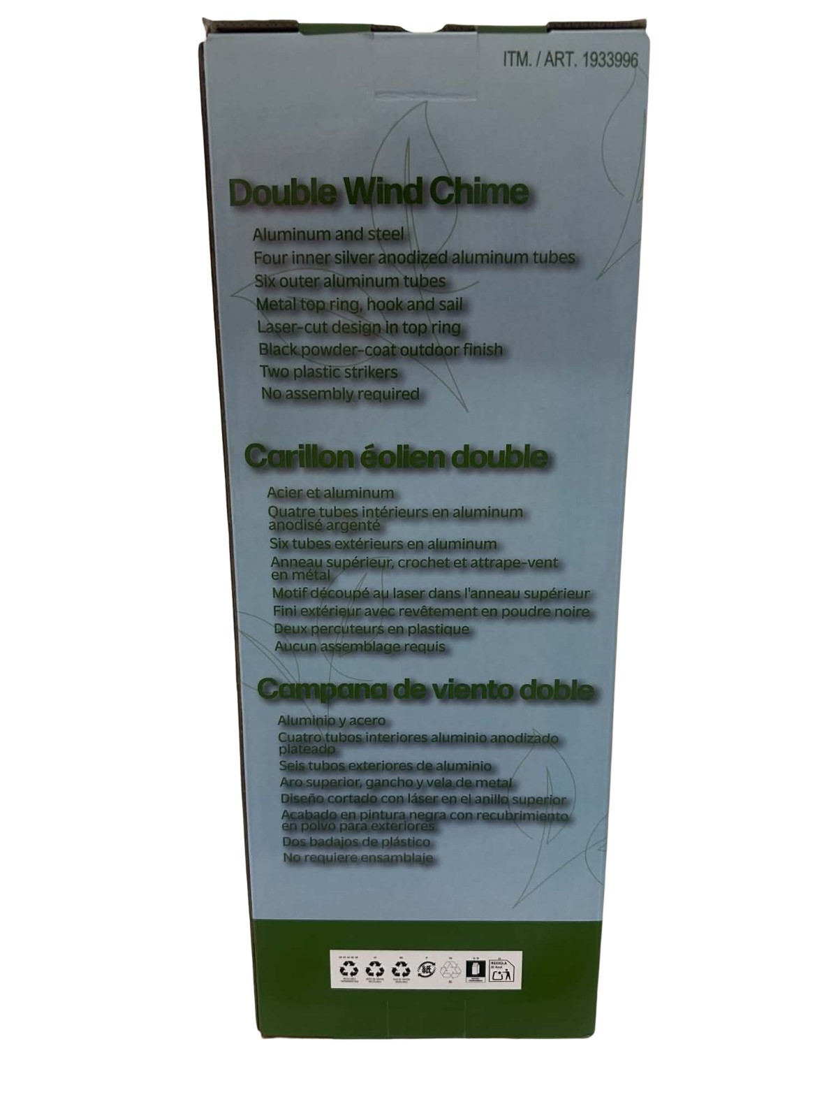 Double Wind Chimes Black Powder Coated Aluminum & Steel No Assembly Required gallery