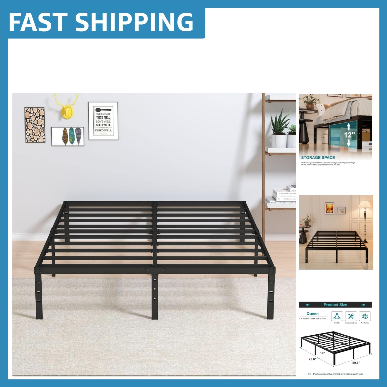 Queen Size 14 Inch Heavy Duty Bed Frame - Squeak Resistant, Supports 3000 lbs gallery