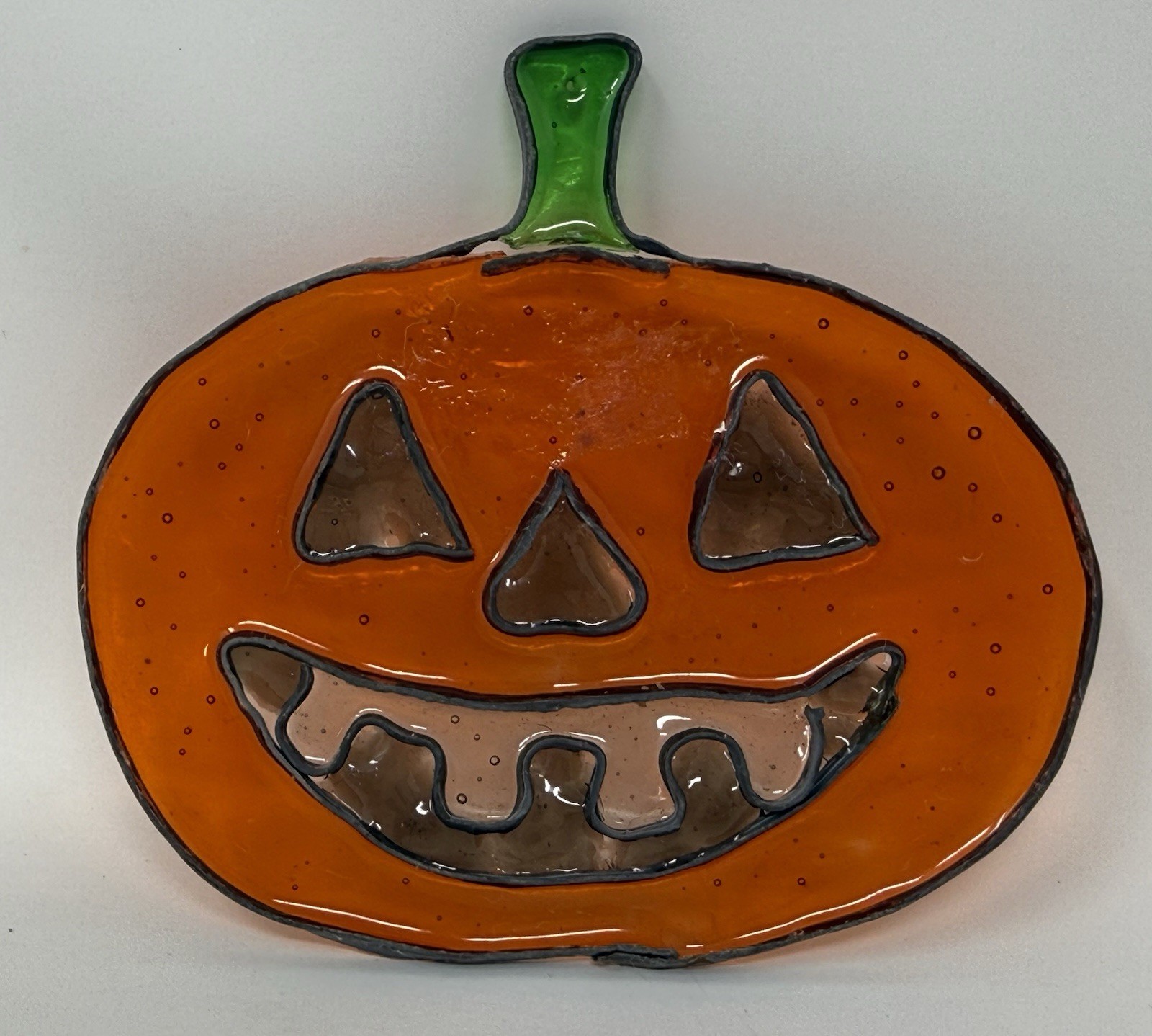 Vintage Leaded Stained Glass Pumpkin Sun Catcher Halloween Jack O Lantern *READ* gallery