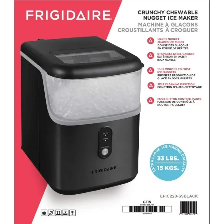 Frigidaire 33 lbs Nugget Ice Maker, Black Stainless Steel, EFIC228 Crunchy NEW gallery