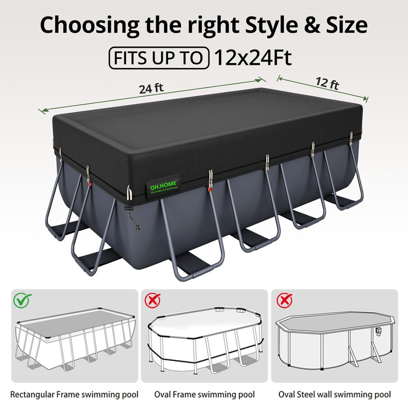 550D 12X24 Ft Rectangular Pool Cover [Upgraded Tear Resistant & Quadruple Windpo gallery