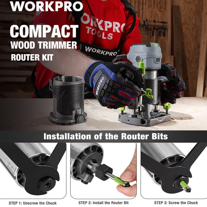 WORKPRO 6.5 Amp Compact Router Combo Kit 32000RPM Compact Router w/6 Router Bits gallery