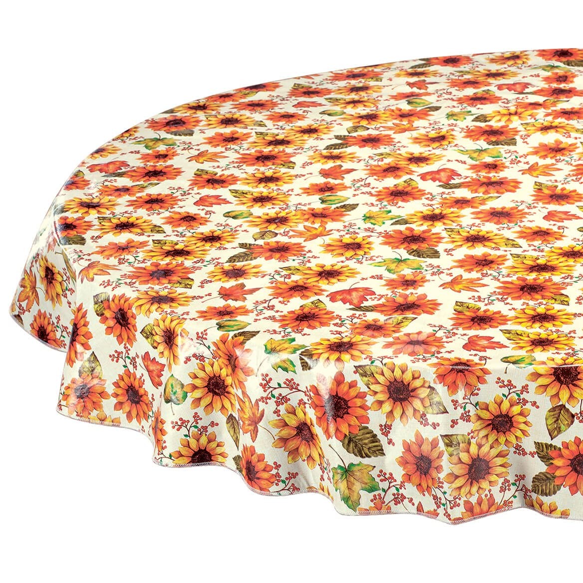 70" (Round), Multi-colored (Floral With Sunflowers in Rich Fall Colors and... gallery