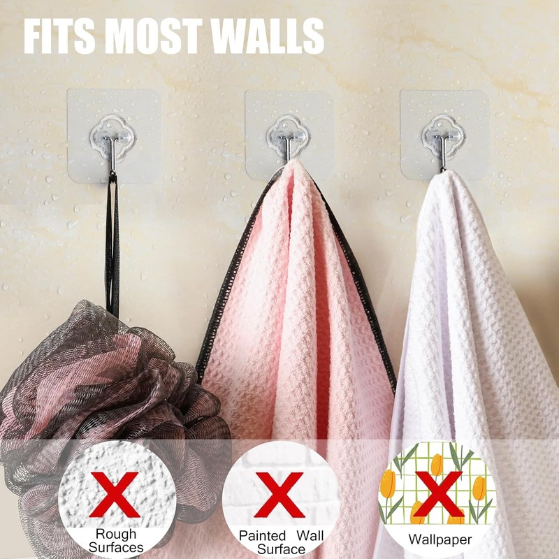 Adhesive Hooks, 32 Pack 33lb(Max) Sticky Hooks, Transparent Reusable Removable gallery