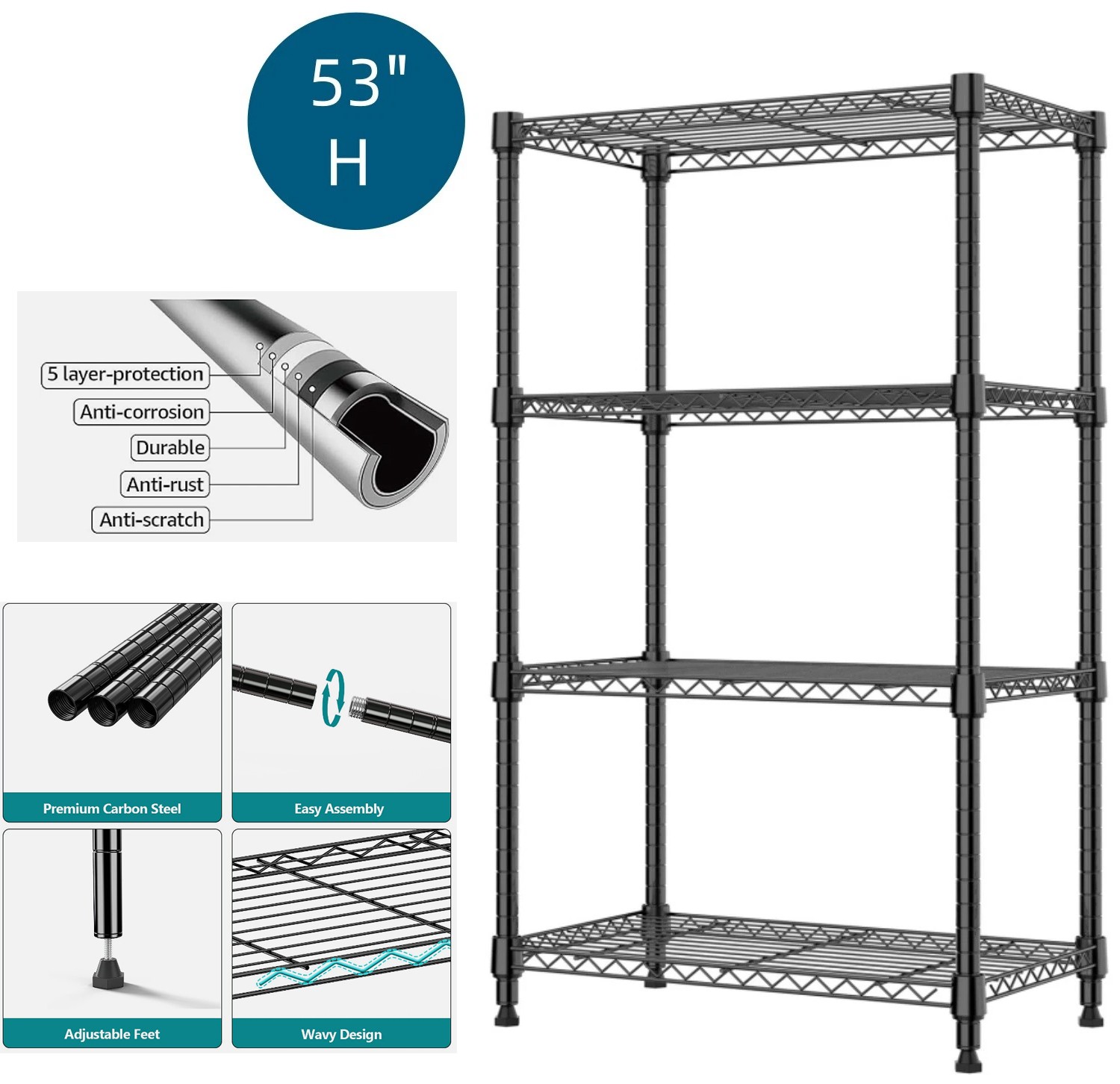 14''24''53'' Heavy Duty 4-Tier Adjustable Metal Wire Shelves for Garage, Kitchen gallery