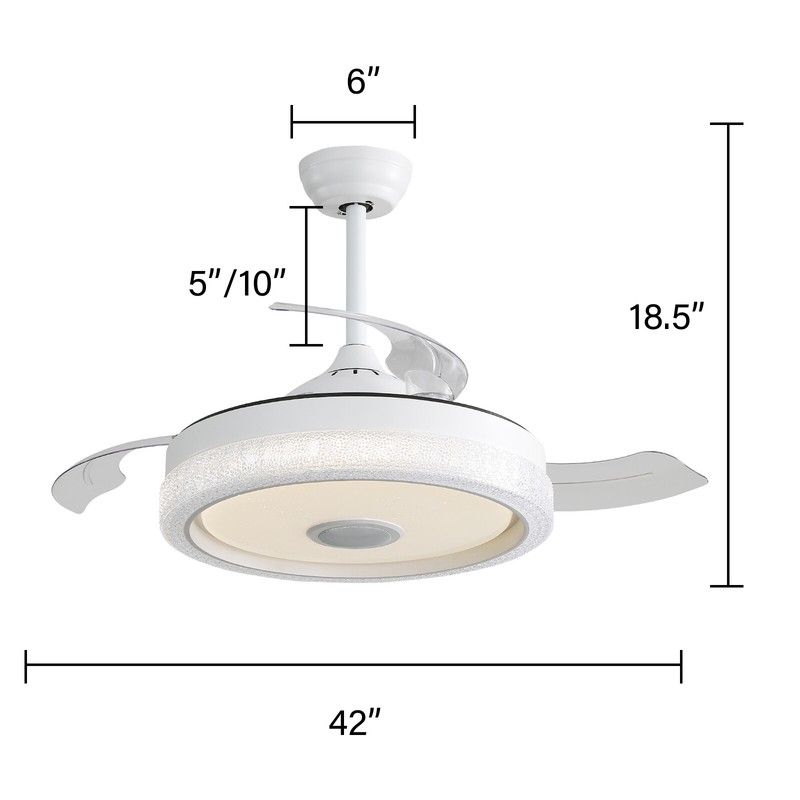 42'' RGB LED Ceiling Fan Light Dimmable Adjustable Wind Speeds w/ Music Speaker gallery