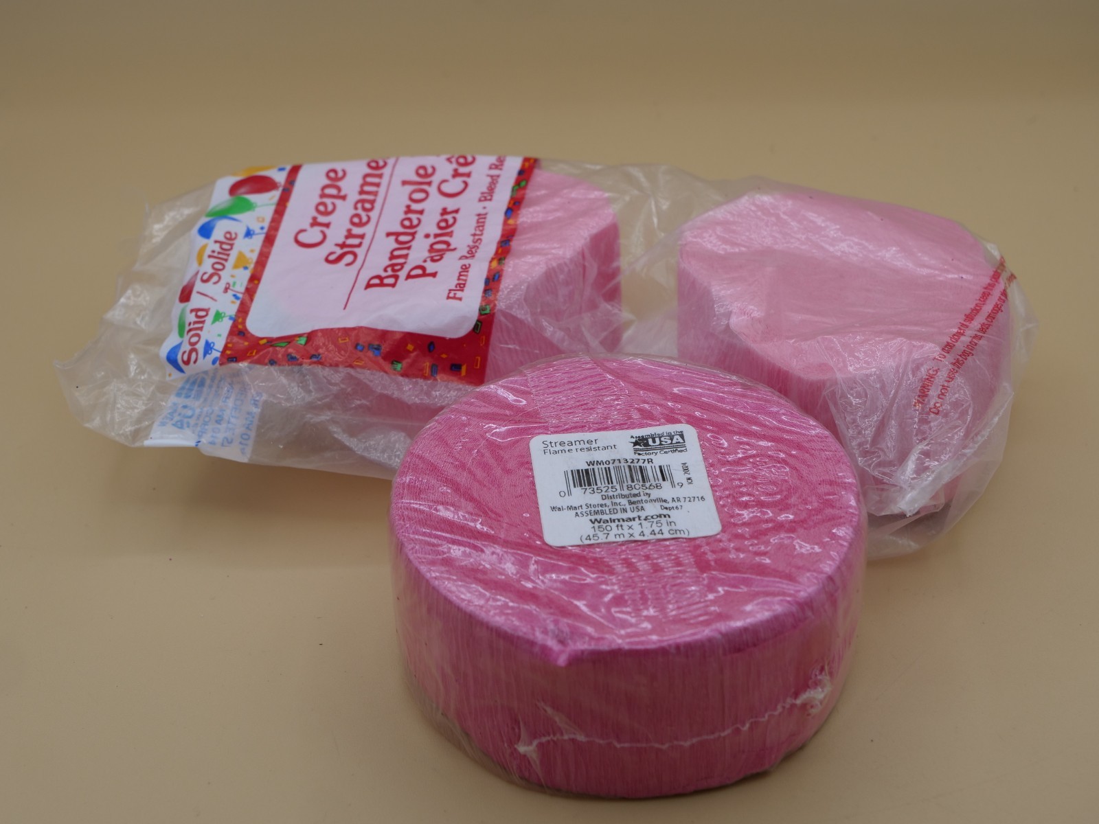 Crepe Paper Streamers 3 Pack Party Supplies Pink 1 150'x1.75" & 2 70FT X 1.75" gallery