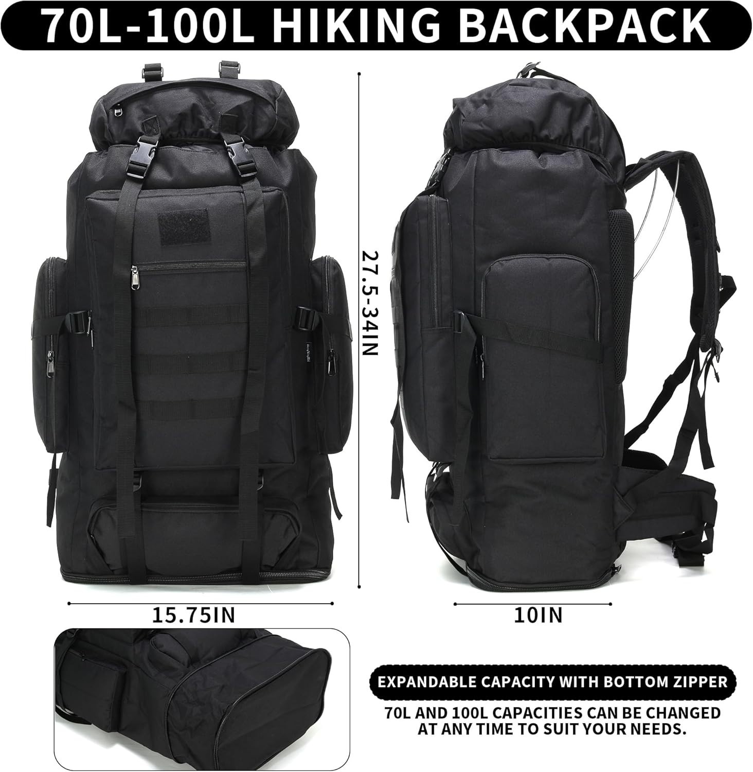 Ultimate 100L Hiking Backpack - Comfortable, Lightweight with Molle Attachments 4
