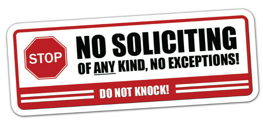 No Soliciting sticker window vinyl label decal home knocking notice knock door gallery