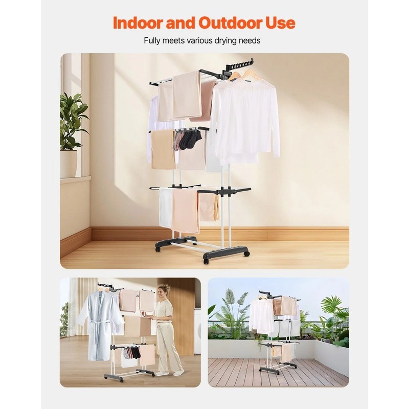 4-Tier Clothes Drying Rack, Sturdy Laundry Drying Rack with Wheels and 24 Rods gallery