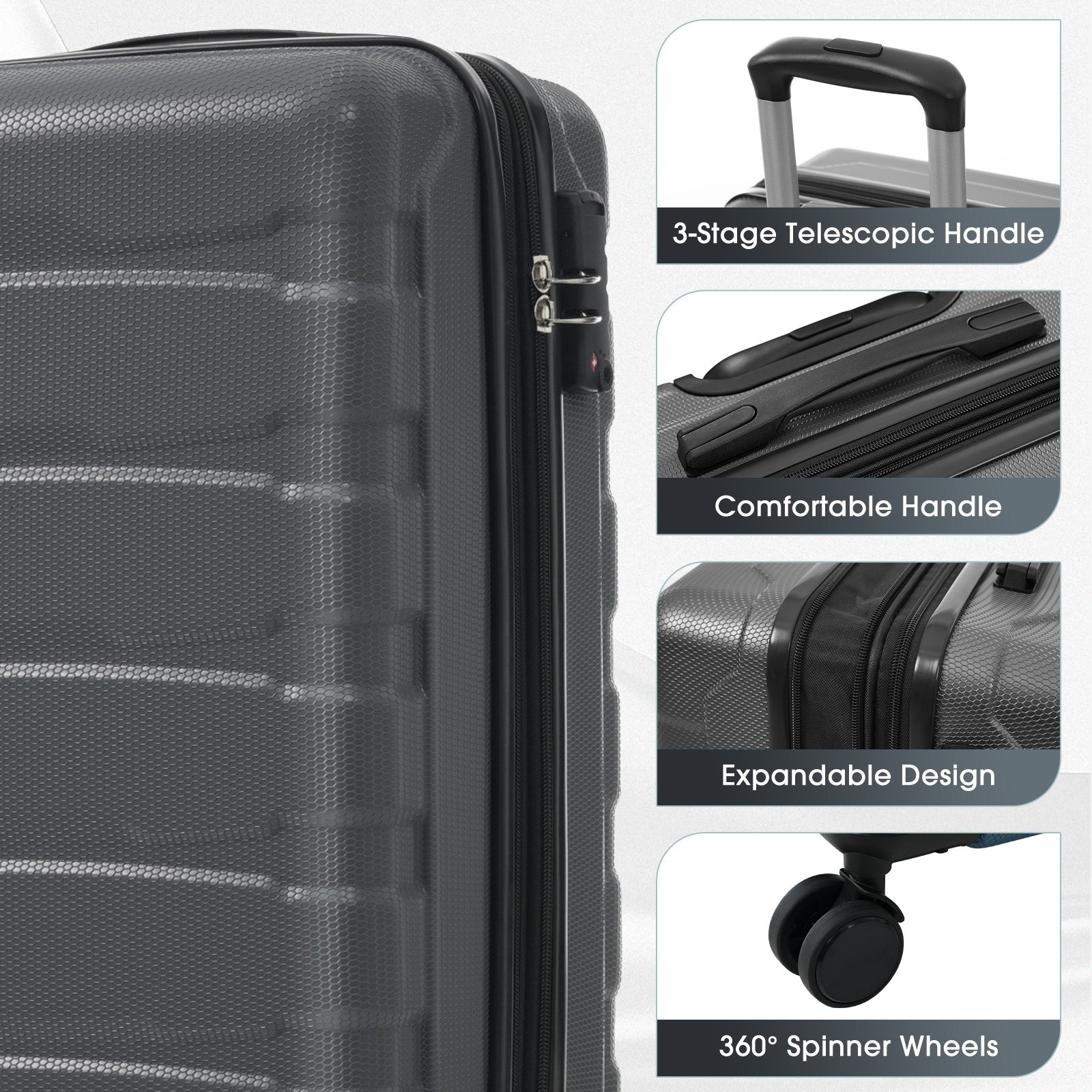 20 Inch Hardshell ABS Carry On Luggage, Durable Expandable Travel Suitcase With gallery