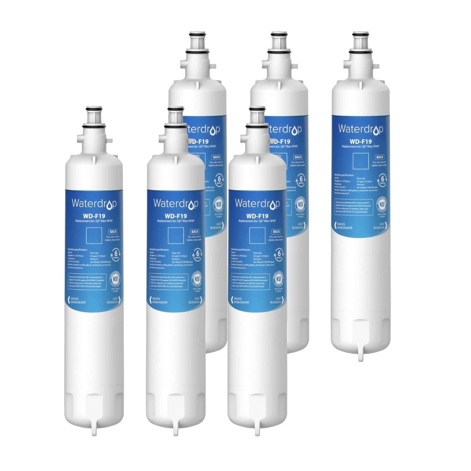 Waterdrop RPWF Refrigerator Water Filter, replacement for GE® RPWF, 6 Pack gallery