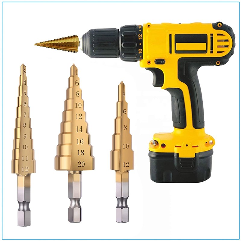 3Pcs Drill Bit Set Titanium Coated Steel Step Quick Change Unibit 1/4 Shank HSS gallery