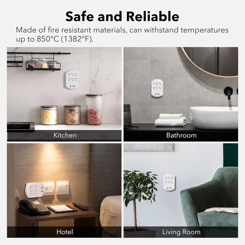 BN-LINK Multi Plug Outlet, USB Wall Charger with 6 Outlets, 3 USB Charging Ports gallery