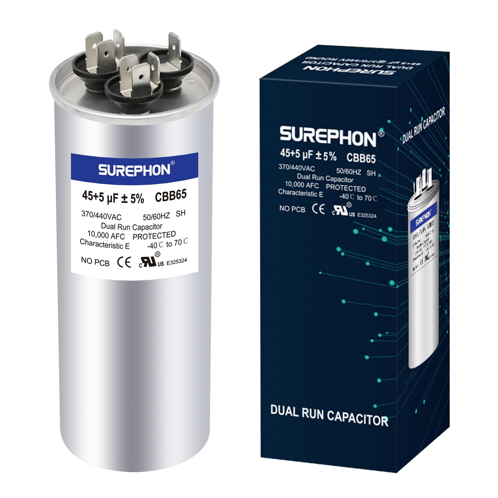 SUREPHON 45+5 uF 45/5 MFD ±5% 370V/440VAC Dual Run Start Capacitor CBB65B... gallery