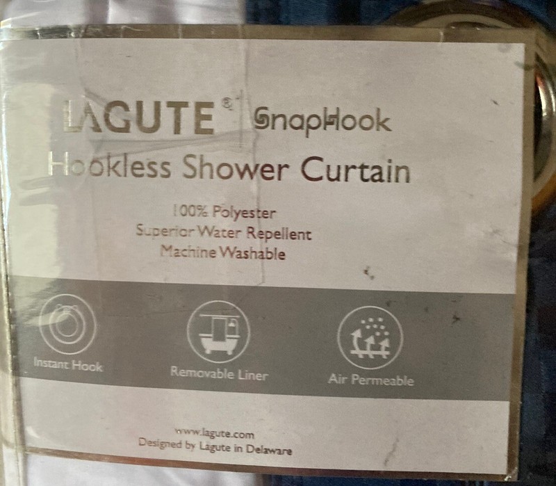 Lagute SnapHook Hookless Shower Curtain & See Through Top Window NEW gallery