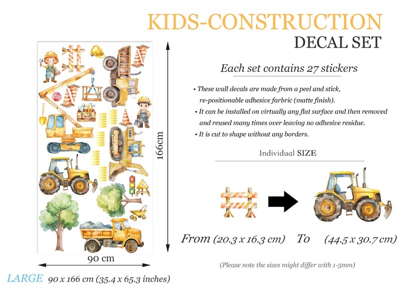 Construction Vehicles Road Wall Decal – Watercolor Diggers, Trucks & Tool- BR466 gallery