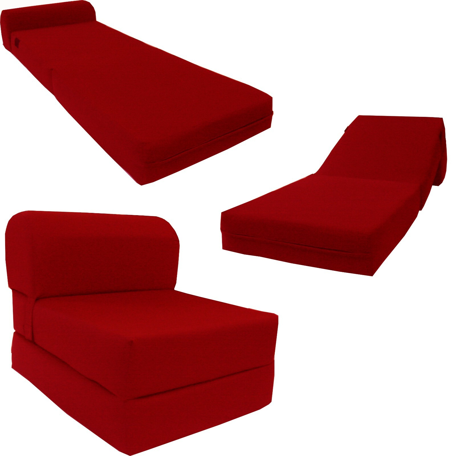 Portable Flip Sleeper Chair Folding Foam Beds, Sofa Couches 6x24x70 Red gallery