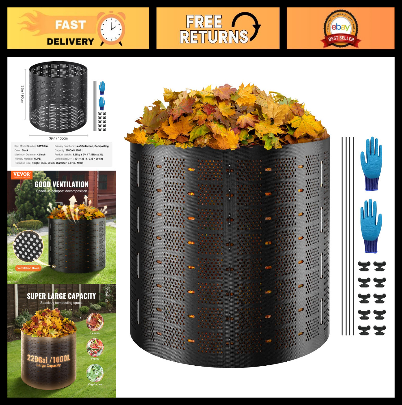 220 Gallon Outdoor Compost Bin - Expandable, Easy Setup, Large Capacity for Fast gallery