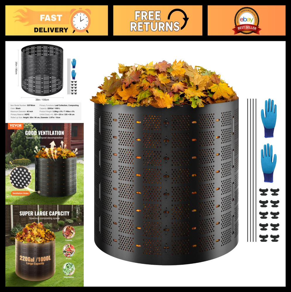 220 Gallon Outdoor Compost Bin - Expandable, Easy Setup, Large Capacity for Fast