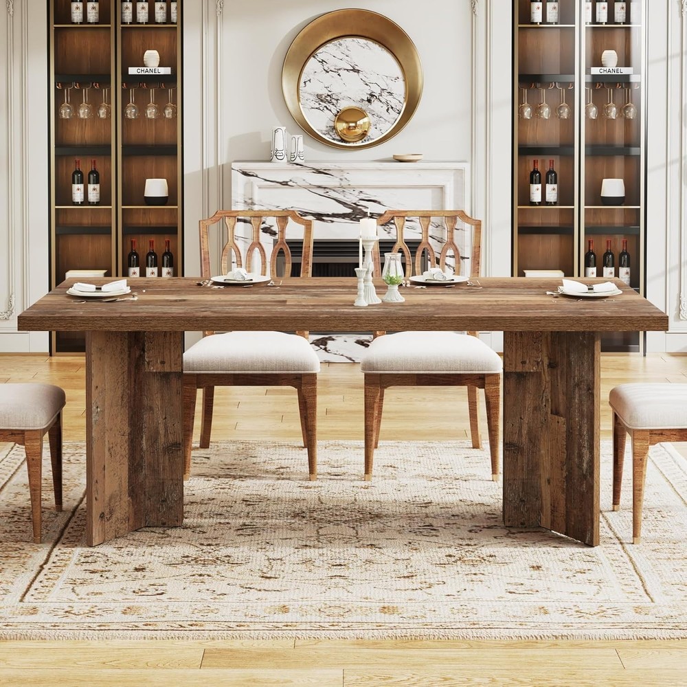 63- Inch Rectangular Dining Table Farmhouse Wooden Kitchen Table for 4-6 People