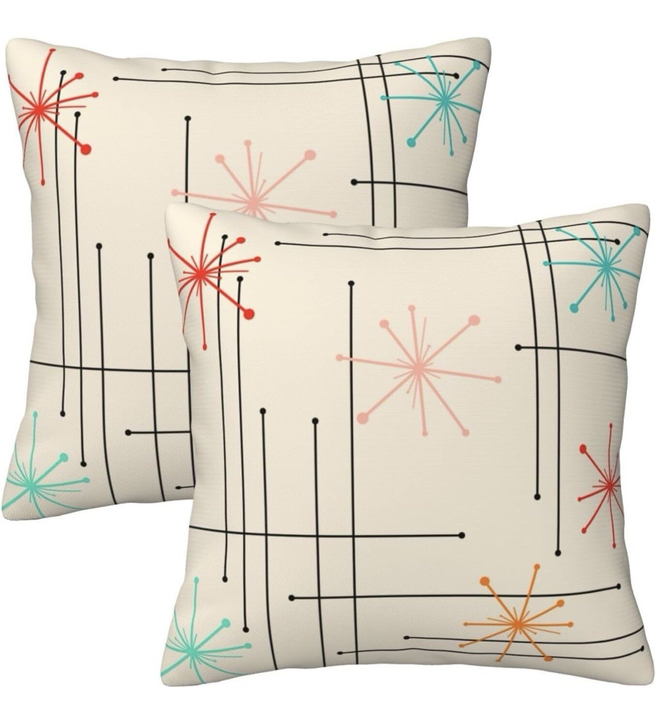 Retro Mid Century Modern Throw Pillows Cover 18"x18" Set of 2, Vintage Decor... gallery