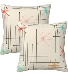 Retro Mid Century Modern Throw Pillows Cover 18″x18″ Set of 2, Vintage Decor…