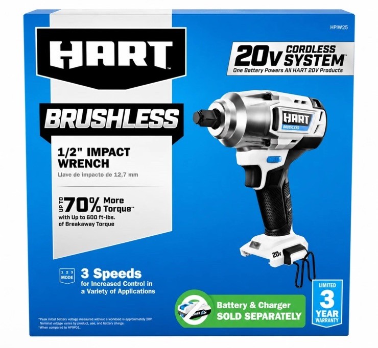 HART 20V 1/2" High Torque Brushless Impact Wrench HPIW25- TOOL ONLY- NEW SEALED gallery