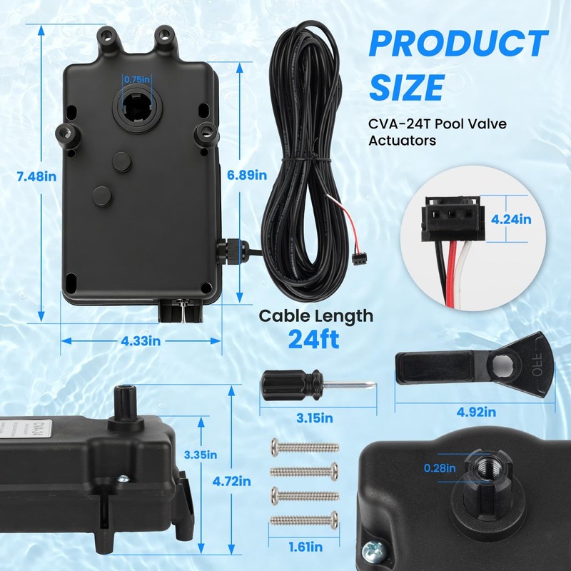 Lanluan Motorized Pool Valve Actuator with 24-Foot Cable, Upgraded PPS Material, gallery