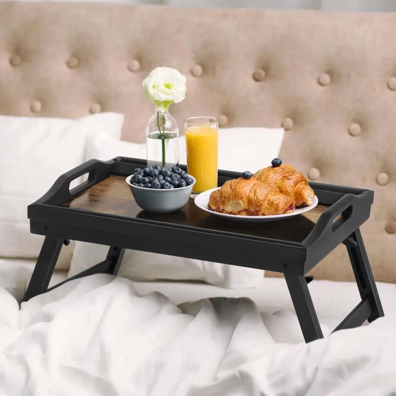 2 Pack Bed Tray Table with Adjustable Legs Breakfast Trays Serving Tray Bambo... gallery