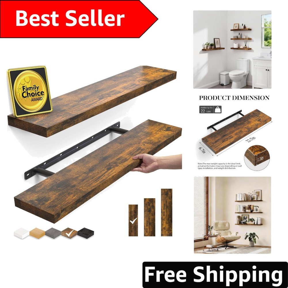 Decorative 2-Pack Floating Shelves - 22.5” Rustic Wood Storage Solution