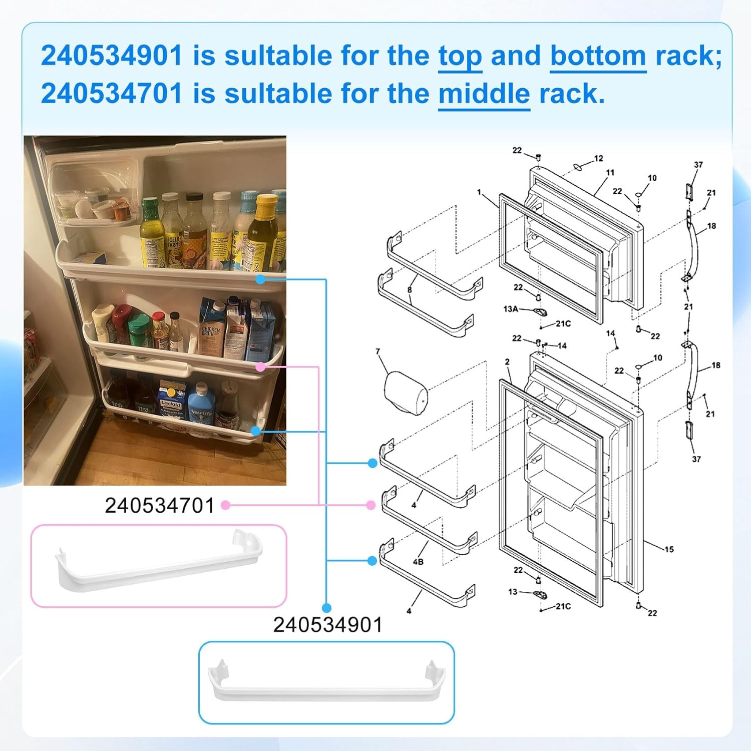 Frigidaire Kenmore Refrigerator Door Shelf Bar 240534701 240534901 3 Pack #R015 gallery