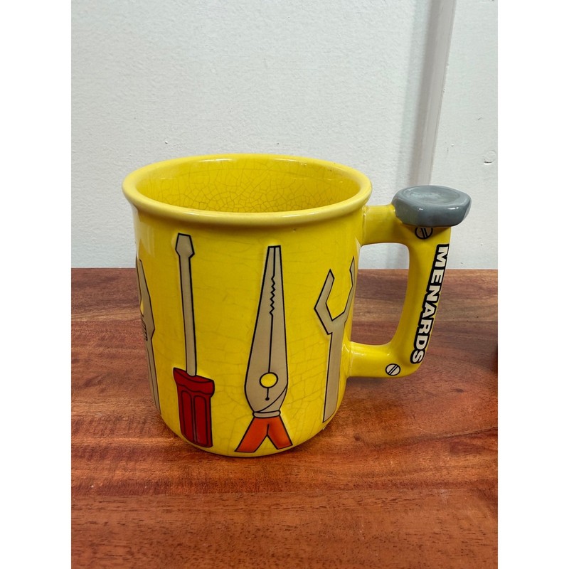 Menards Coffee Mug 3D Tools Graphic Set of 2 Yellow & Green Tool Handles Ceramic gallery