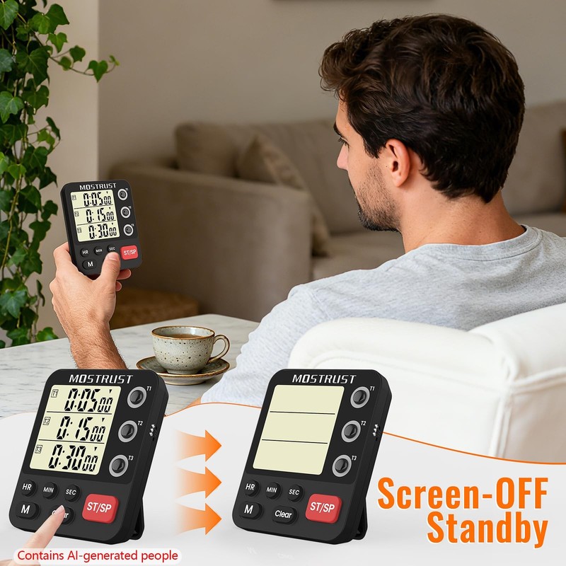 Digital Dual Kitchen Timer, 3 Channels Triple Countdown Timer for Cooking, Ma... gallery