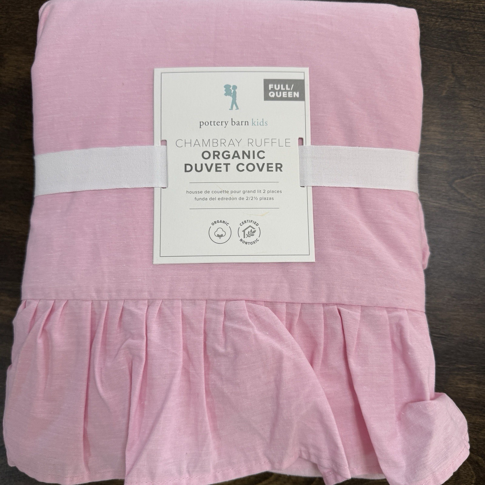 POTTERY BARN KIDS CHAMBRAY RUFFLE DUVET COVER ORGANIC COTTON ~ PINK gallery