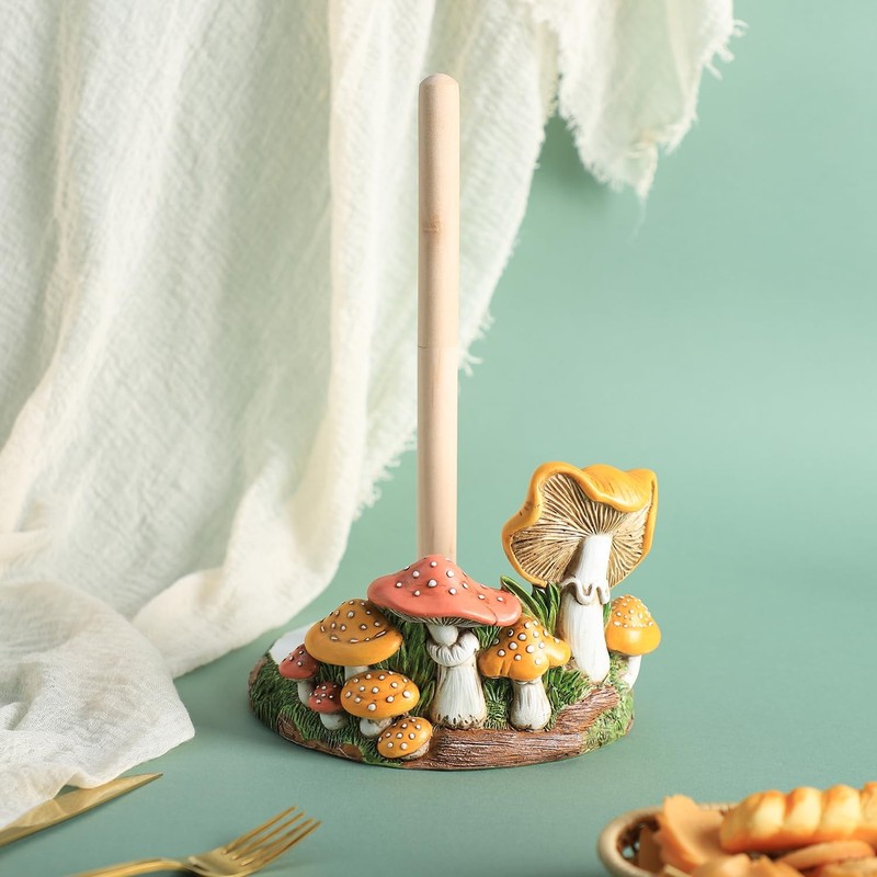 Bicuzat Cute Retro Mushroom Pattern Paper Towel Holder Stand, Resin Crafts Displ gallery