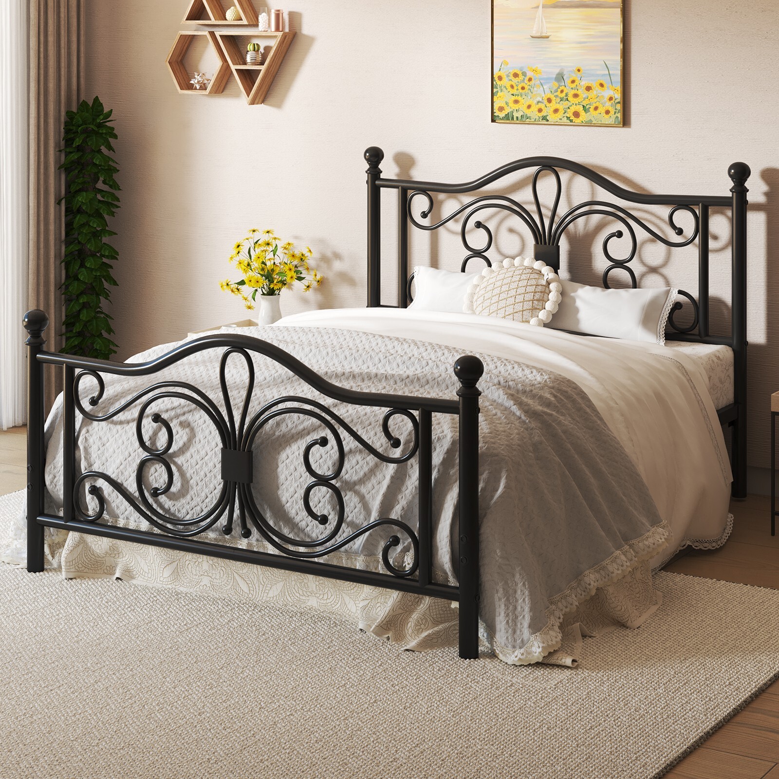 Twin/Full/Queen Size Bed Frame with Butterfly Pattern Design Headboard gallery