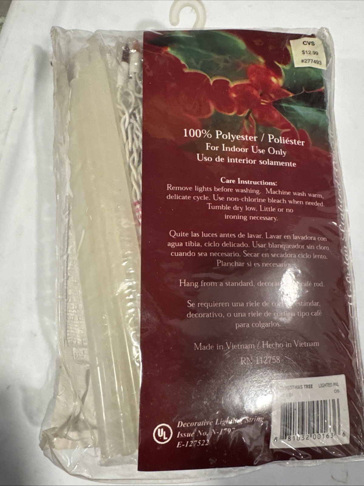 Christmas Tree Lace Curtain Panel 40" x 84" Quaker Lace 20 Light Kit Included gallery