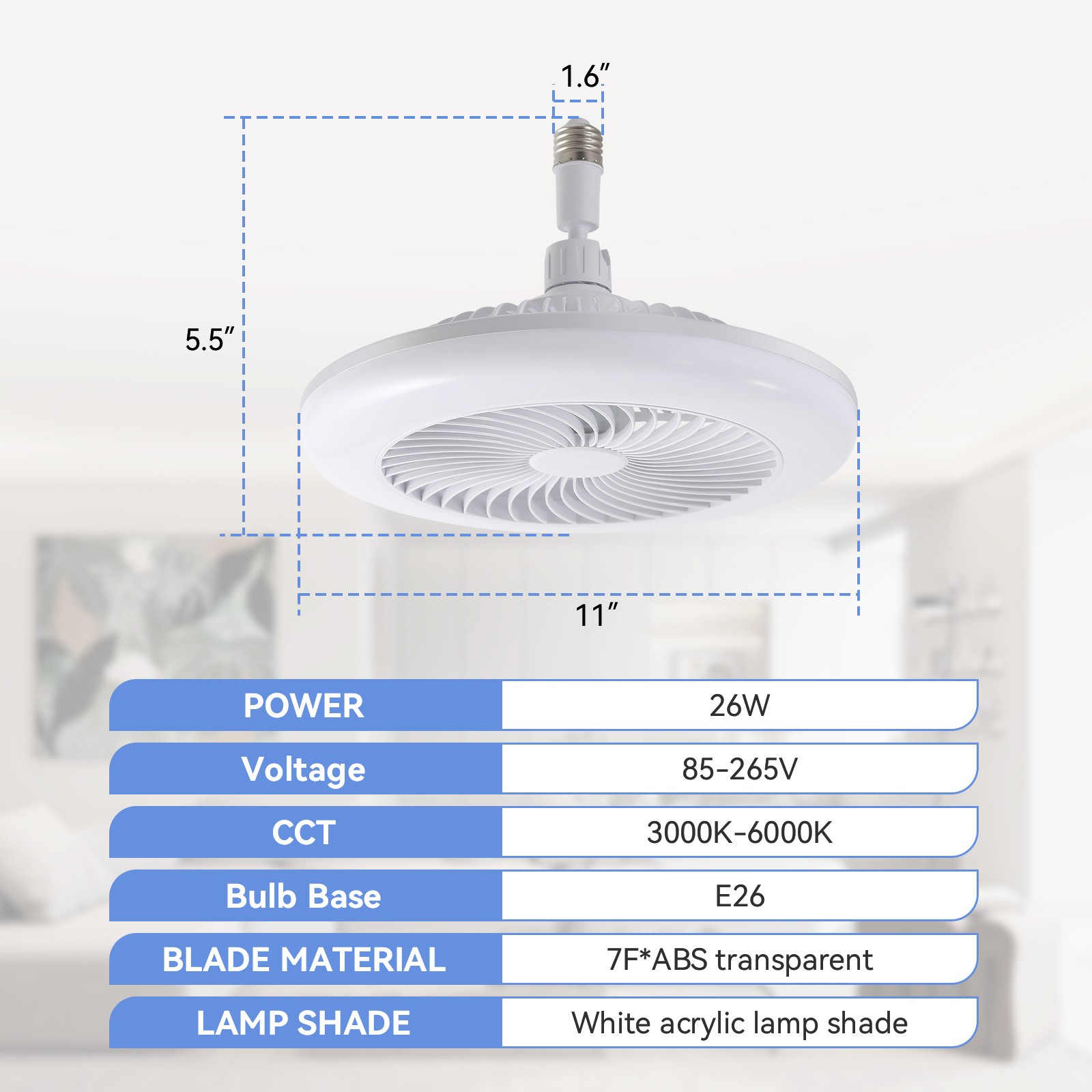 2 In 1 Socket Fan Light Ceiling Fans With Lights And Remote Dimmable LED 11 inch gallery