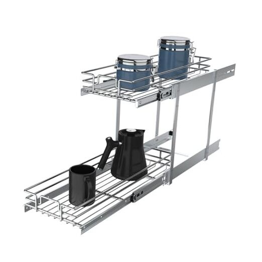 2 Tier Pull Out Cabinet Organizer, 9" W x 21" D Heavy-Duty Metal 9*21 IN gallery