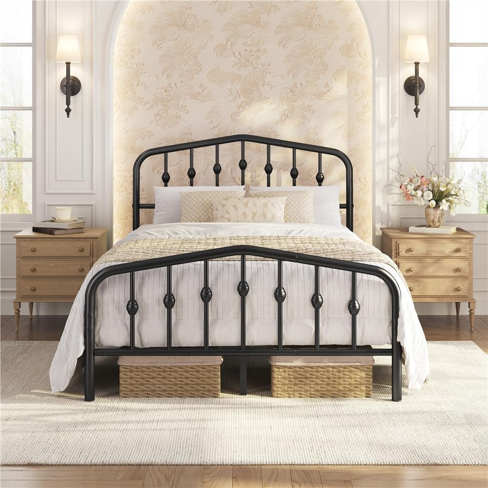 Yaheetech Full Platform Bed Frame, Victorian Crown Headboard, 800Lb Capacity, 12 gallery