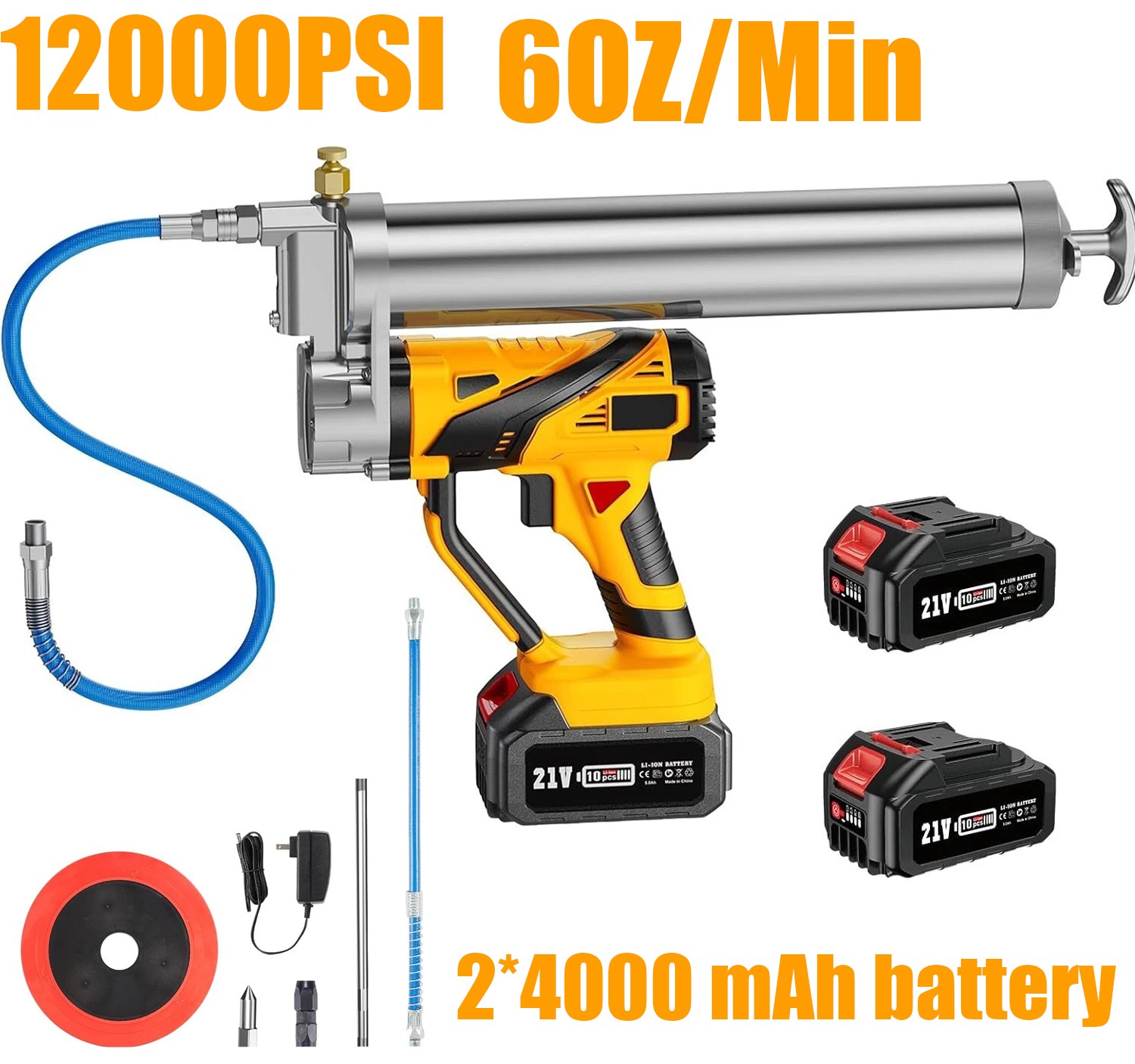 Grease Gun Battery Powered 12000 PSI Cordless Electric Grease Gun 2*4000 Battery gallery